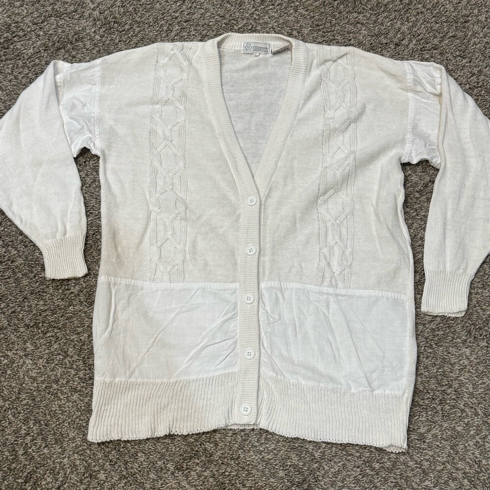 Vintage Shartex White Button-Up Sweater Size L